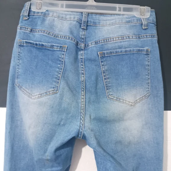 Shein Women light blue destroyed knee Fringe skinny jeans - Picture 8 of 12